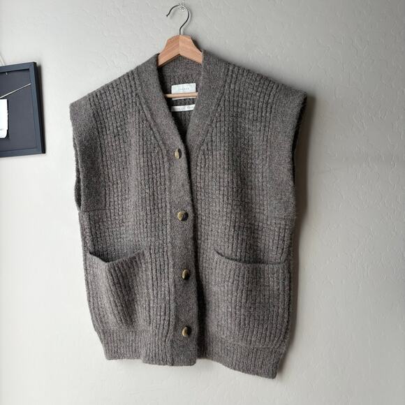 Lauren Manoogian Waffle Knit Alpaca Sleeveless Cardigan Sweater Vest Gray Size 1 - Picture 2 of 8